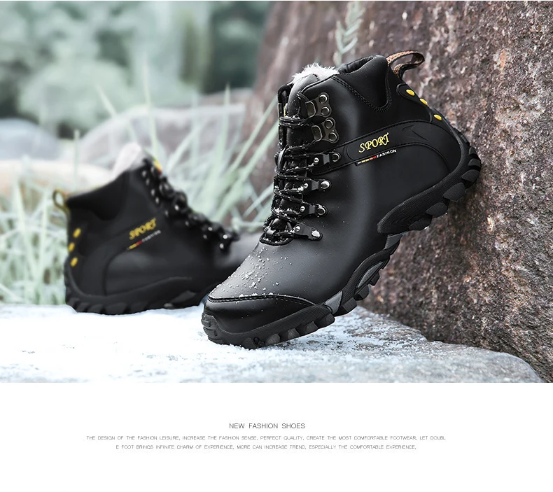 HUCDML New Winter Warm Boots Comfortable Rubber Genuine Leather Round Toe Casual Snow Cotton Lace-up Designer Mens Sneakers