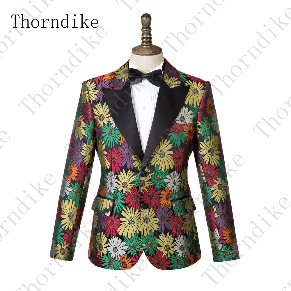 Thorndike Цветочные мужские костюмы праздничная одежда сценическая одежда для певцов Slim Fit Sunflower Мужская куртка с брюками Terno Masculino