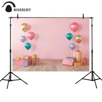 

Allenjoy Cake Smash Birthday Party Photography Backdrop Pink Wall Gifts Balloons Wood Floor Baby Child Newborn Background Studio
