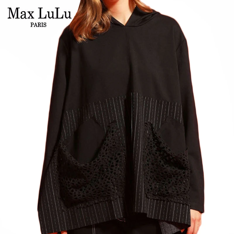 Max LuLu/модные женские осенние толстовки с капюшоном в Корейском стиле в стиле панк; повседневные винтажные Полосатые свитера большого размера