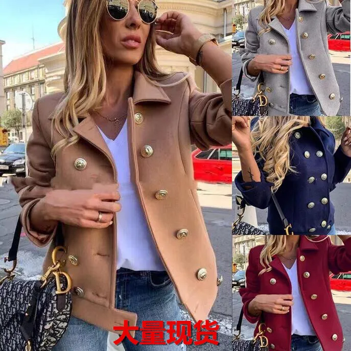 

Hot Selling Women Slim Cool Jacket Ladies Double Breasted Woolen Short Coat Woman Jacket Spring/Autumn Trendy Tops Streetwear