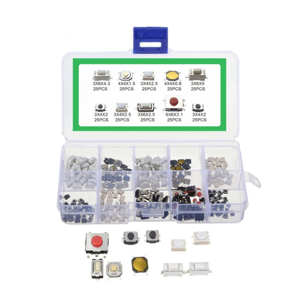 

250Pcs 10-Types Tactile Push Button Switch Car Remote Control Keys Button Touch Microswitch