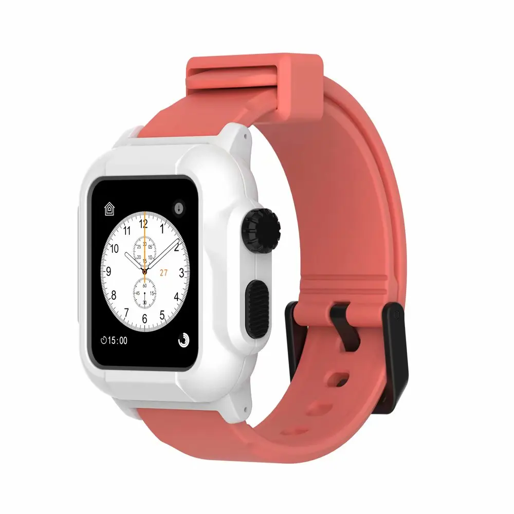 Водонепроницаемый чехол+ ремешок для Apple Watch band 42 мм/38 мм iwatch band series 3 2 браслет полностью силиконовые часы correa+ защитный чехол - Цвет ремешка: Rose White case