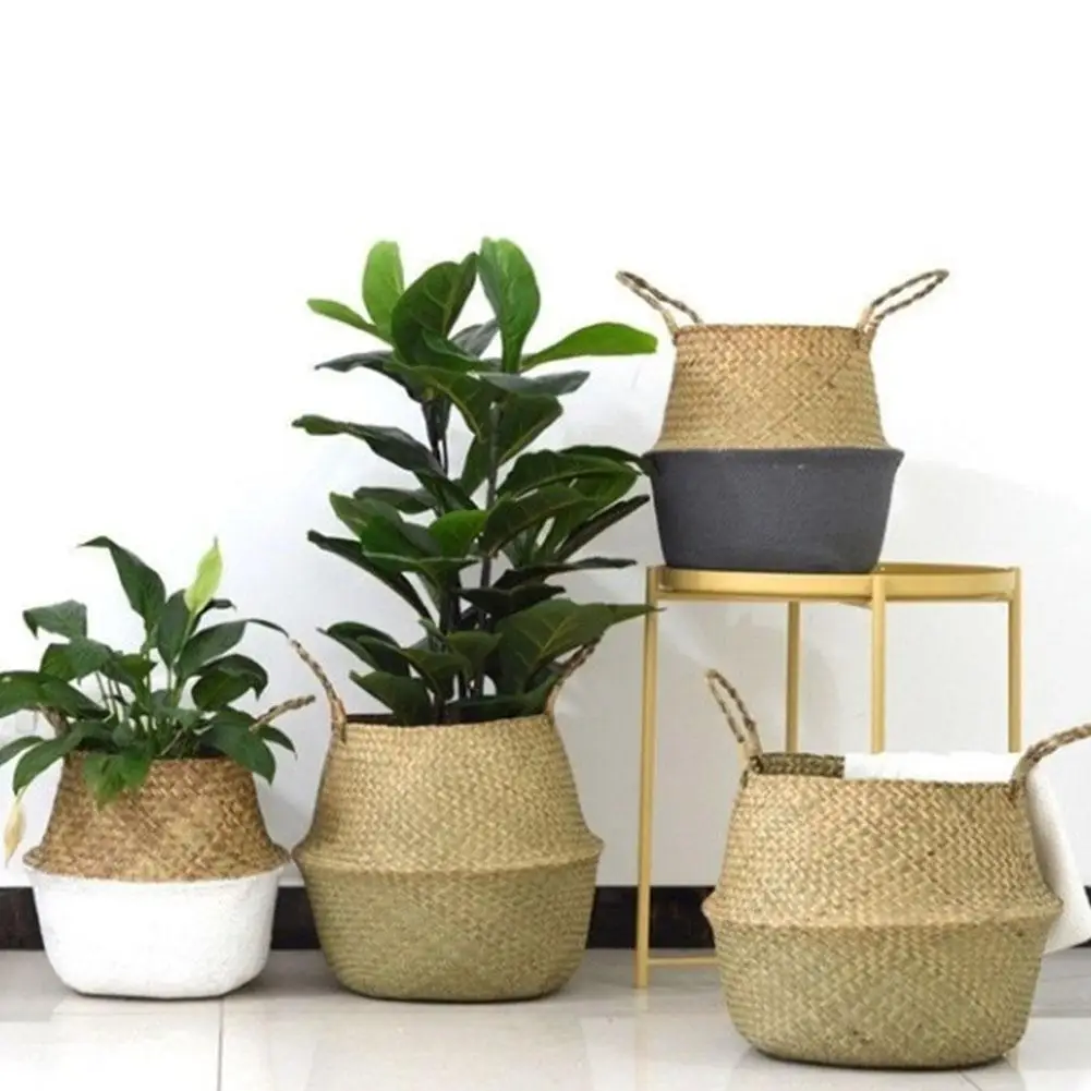 TPFOCUS Storage Basket Hand-Woven Basket Foldable Storage Basket with Handle Organizer for Dirty Clothes Fruit Flowers Seagrass