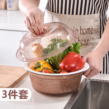 

Double-layer Washing Basket 3 PCS/Set Kitchen Vegetable Drain Baskets Household Plastic Fruit Storage Basket