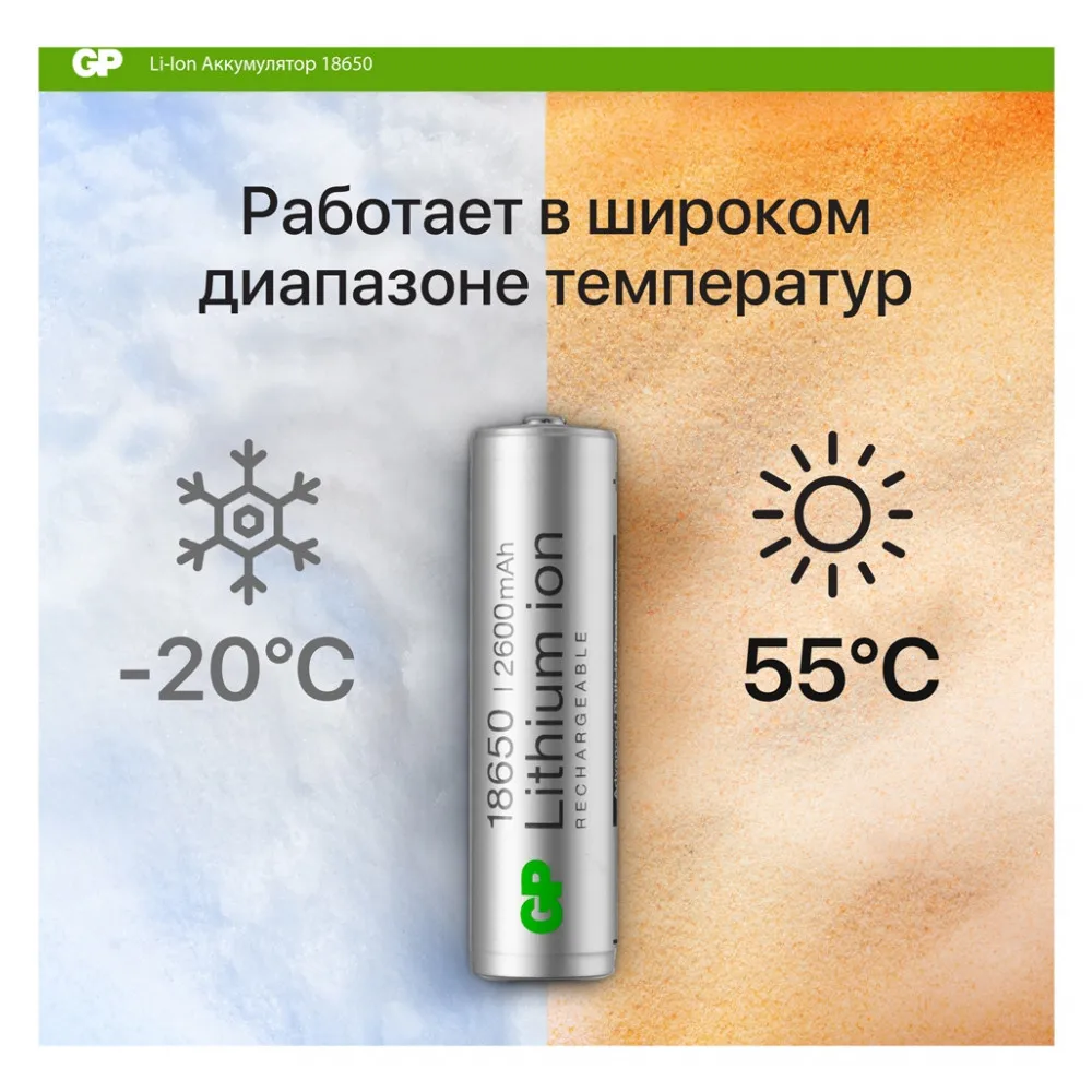 Батарейка аккумуляторная литий-ионная GP 18650
