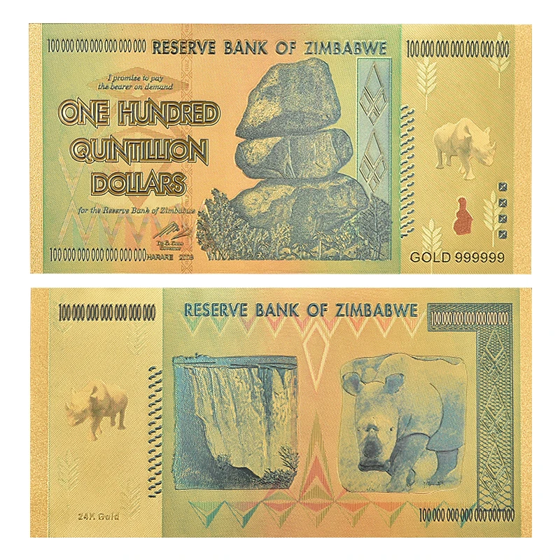 Zimbabwe$ Z100 триллион/100 кинтриллион/5 октиллион/100 декальон долларовые банкноты из золотой фольги реплики банкнот Бумажные деньги бизнес подарок