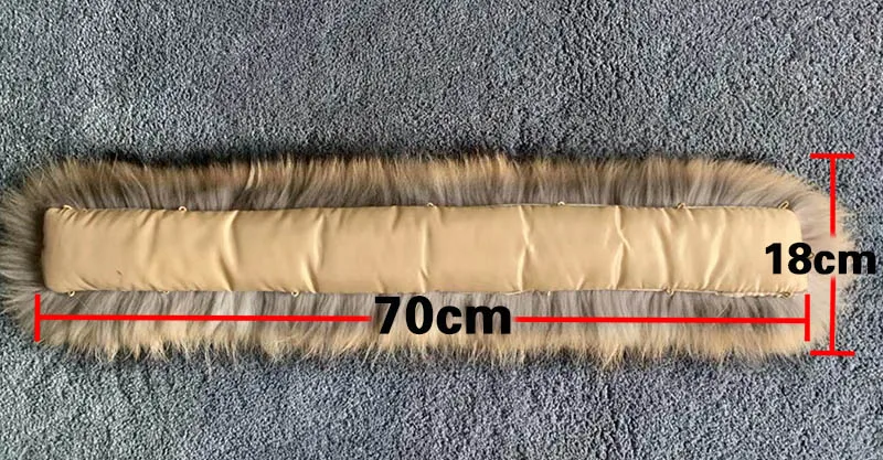 70cm 18cm Real Raccoon Fur Collar Womens Natural Fur Gray Collar Real Fur Shawl Raccoon collar Fur Scraves - Color: 70cm 18cm