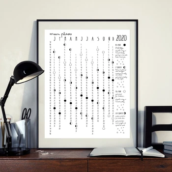 

Calendar 2020 Lunar Phases Calendar Art Canvas Painting Moon Calendar Modern Posters And Prints Black White Picture Home Decor