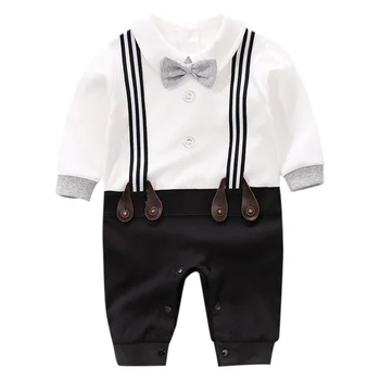 

Infant Baby Gentleman Strap Design Long Sleeve Rompers Kids Boys Bodysuit With Bowknot Jumpsuit Newborn Clothes Cute Sale Hot