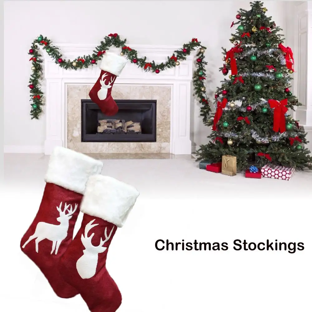 

Christmas Personalized Stocking Linen Velvet Cloth Flannel Embroidered Stockings Xmas Holding For Kids Tress Ornament Home Decor