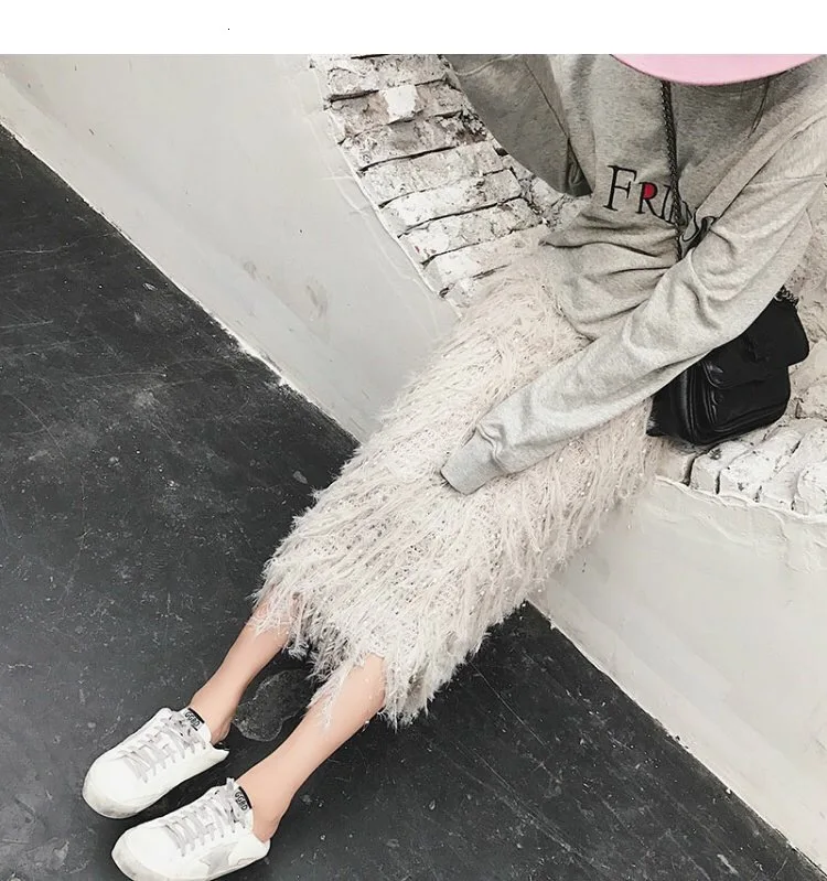 High end зимние женские трикотажные Настоящее перо Ленточки длинные полуплатье превышать огонь прямо, канистра Тяжелая юбка для женщин