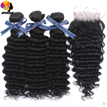 

Deep Wave Peruvian Hair Bundles With Closure Natural Black Human Hair Bundles With Closure Remy 3 Bundles With Closure RemyBlue