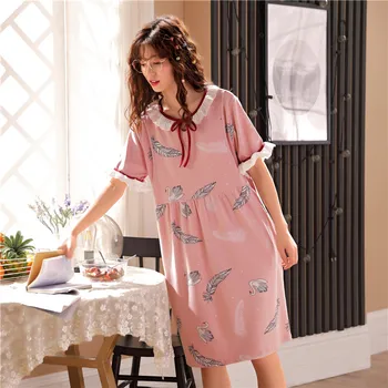 

Sweet Print Cotton Maternity Nursing Nightdress Summer Cute Loose Nighgown Clothes for Pregnant Women Pregnancy Sleepwear Lounge