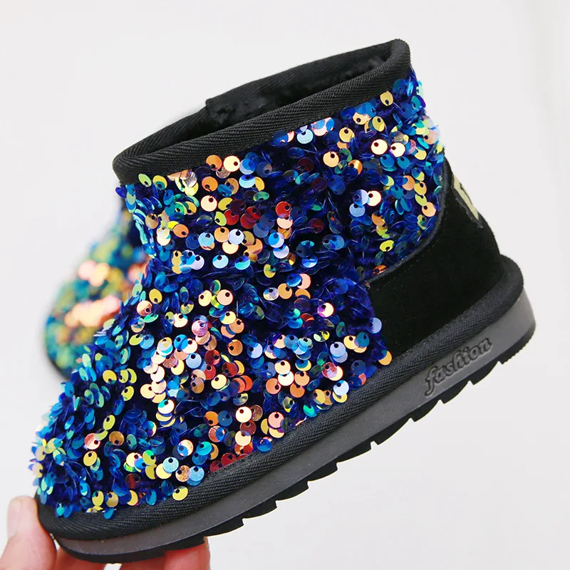 Claladoudou, 14,5-19 см, брендовая зимняя обувь с блестками для малышей, резиновые сапоги для девочек, детские зимние сапоги для мальчиков