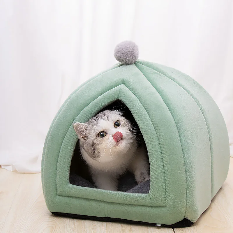 Зимняя теплая кровать для кошек съемное и моющееся гнездо собак нескользящее дно