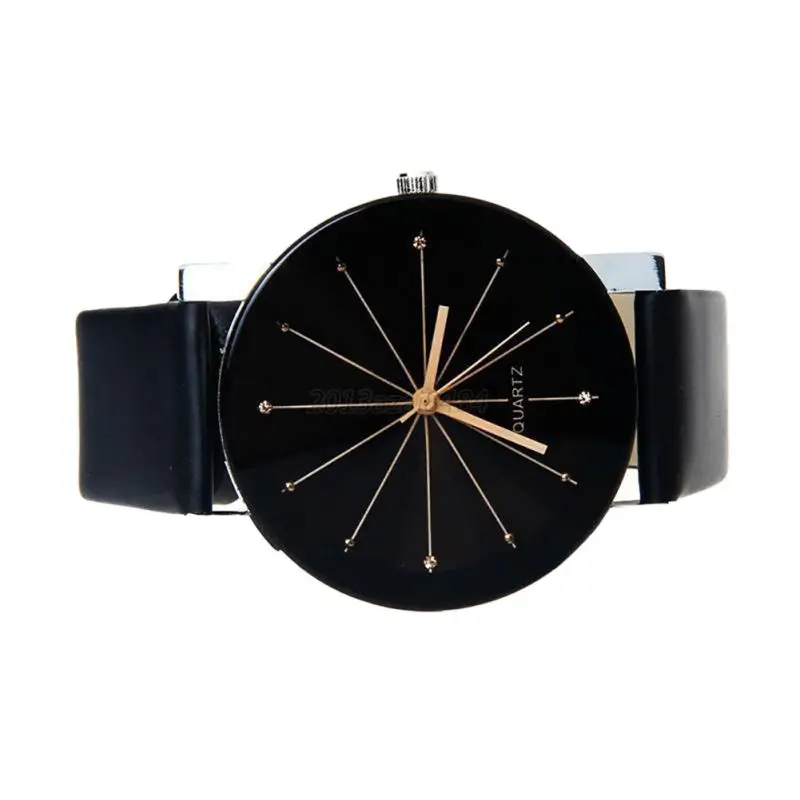 Couple Luxury Brand Quartz Dial Clock Leather Wrist Watch Round Case Convex Leather Stainless Steel Date Dress Wrist Watch