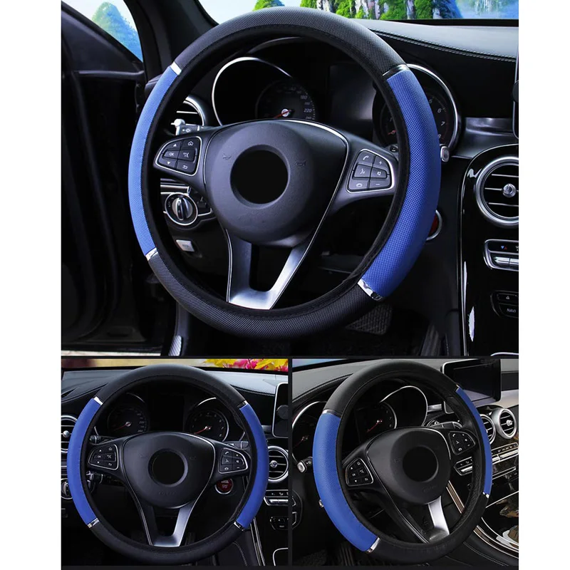 

15 PU Leather Car Steering Wheel Cover Anti-slip Protector 4-Seasons Universal