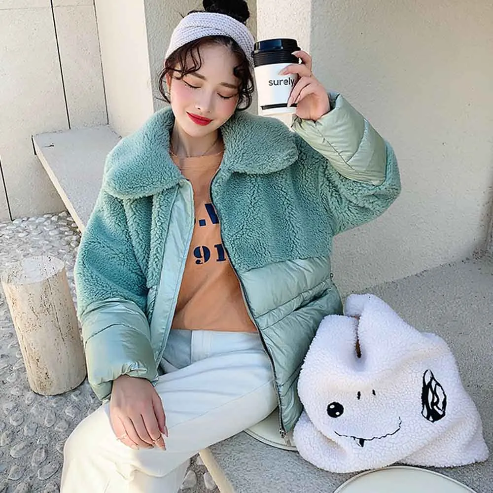 ANSFX Корея Harajuku девушки милый белый смайлик мультфильм вышивка ягненка мех Пушистый Большой искусственный мех плюшевая сумка через плечо сумочка