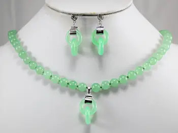 

New Design 7-8mm Green Jades Necklace Pendant Earring Jewelry Set