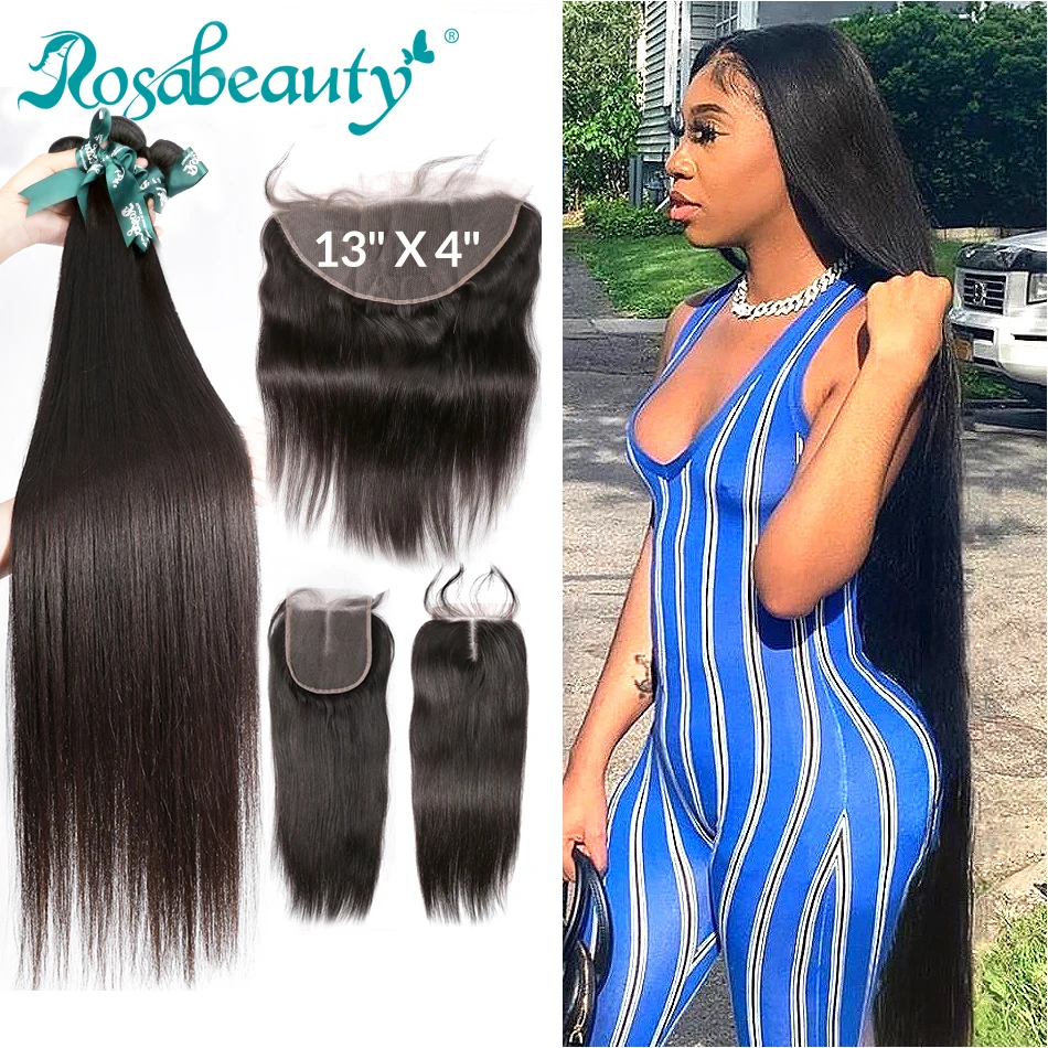 Rosabeauty 8 28 30 32 дюйма бразильские человеческие волосы Remy натуральные прямые 3 4 пряди