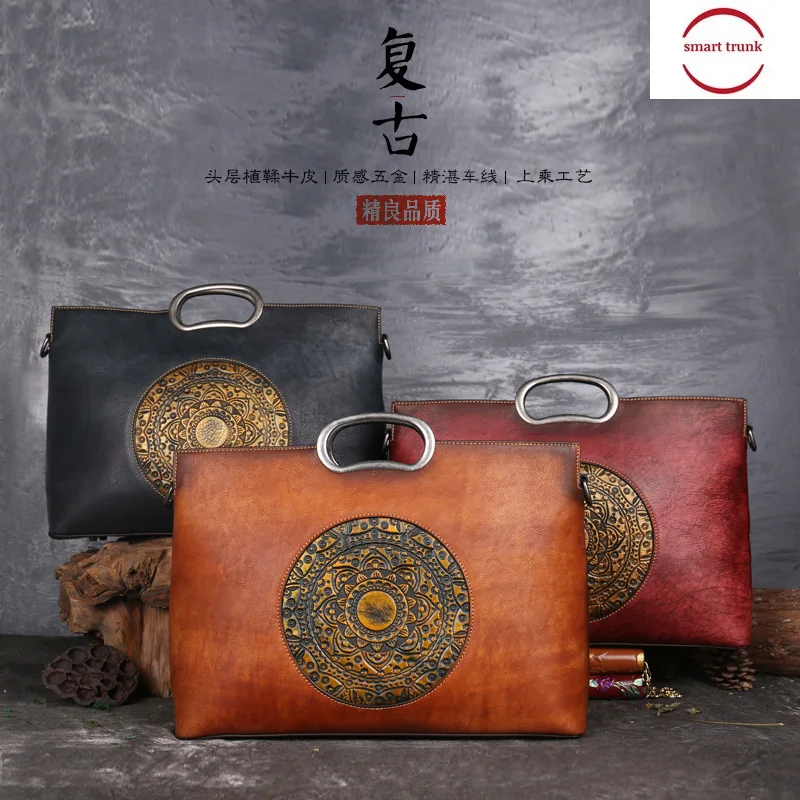 

Woman Baotou Layer Cowhide Wipe Color Woman Handbag Will Capacity Totems Genuine Leather Woman Package