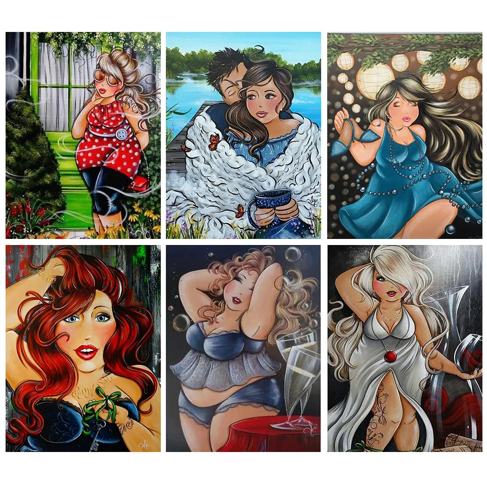 

Full Square Diamond 5D DIY diamond Painting Fat Lady Cartoon Embroidery Rhinestone Cross stitch Mosaic Picture Home Decor