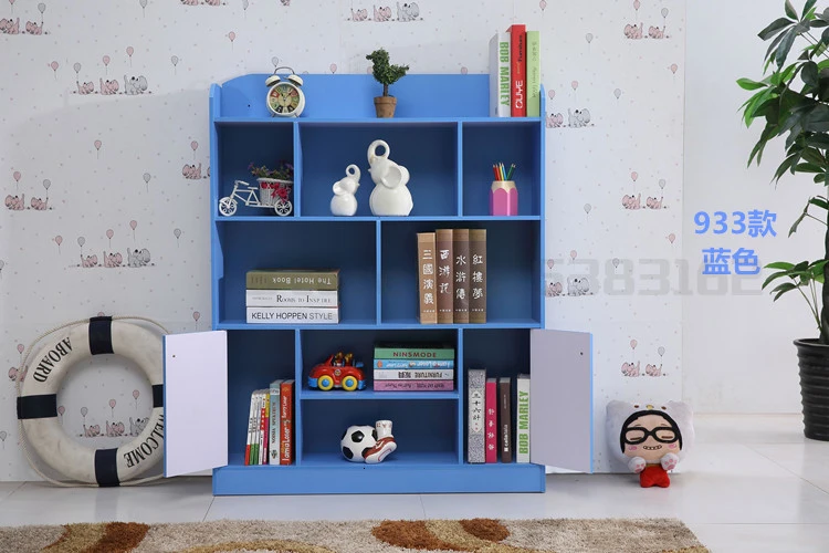 Children's bookcase simple bookcase landing kindergarten shelves cartoon students with doors baby toys storage home