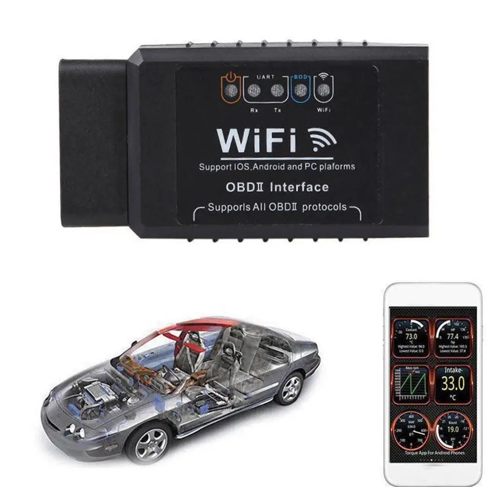 

V1.5 ELM327 Car WIFI OBD 2 OBD2 OBDII Scan Tool Foseal Scanner Adapter Check Engine Light Diagnostic Tool for iOS & Android