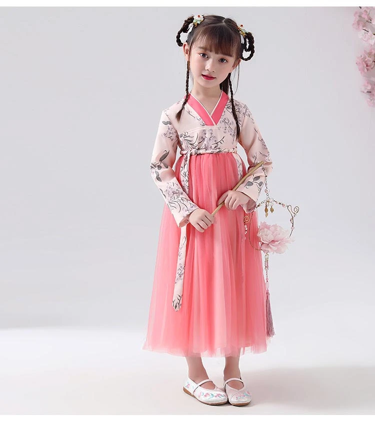 Hanfu/детское традиционное китайское платье с длинными рукавами; платья в восточном стиле для девочек; Cheongsam; детский китайский новогодний костюм; Qipao
