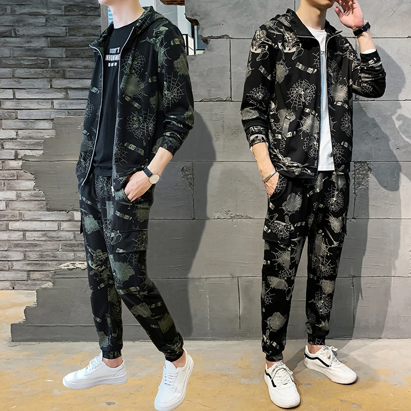 Мужская куртка с цветочным принтом; брюки; Chandal Hombre; тренировочный костюм; Mannen; толстовка с капюшоном; брюки; комплект из 2 предметов; уличная одежда; куртка+ брюки