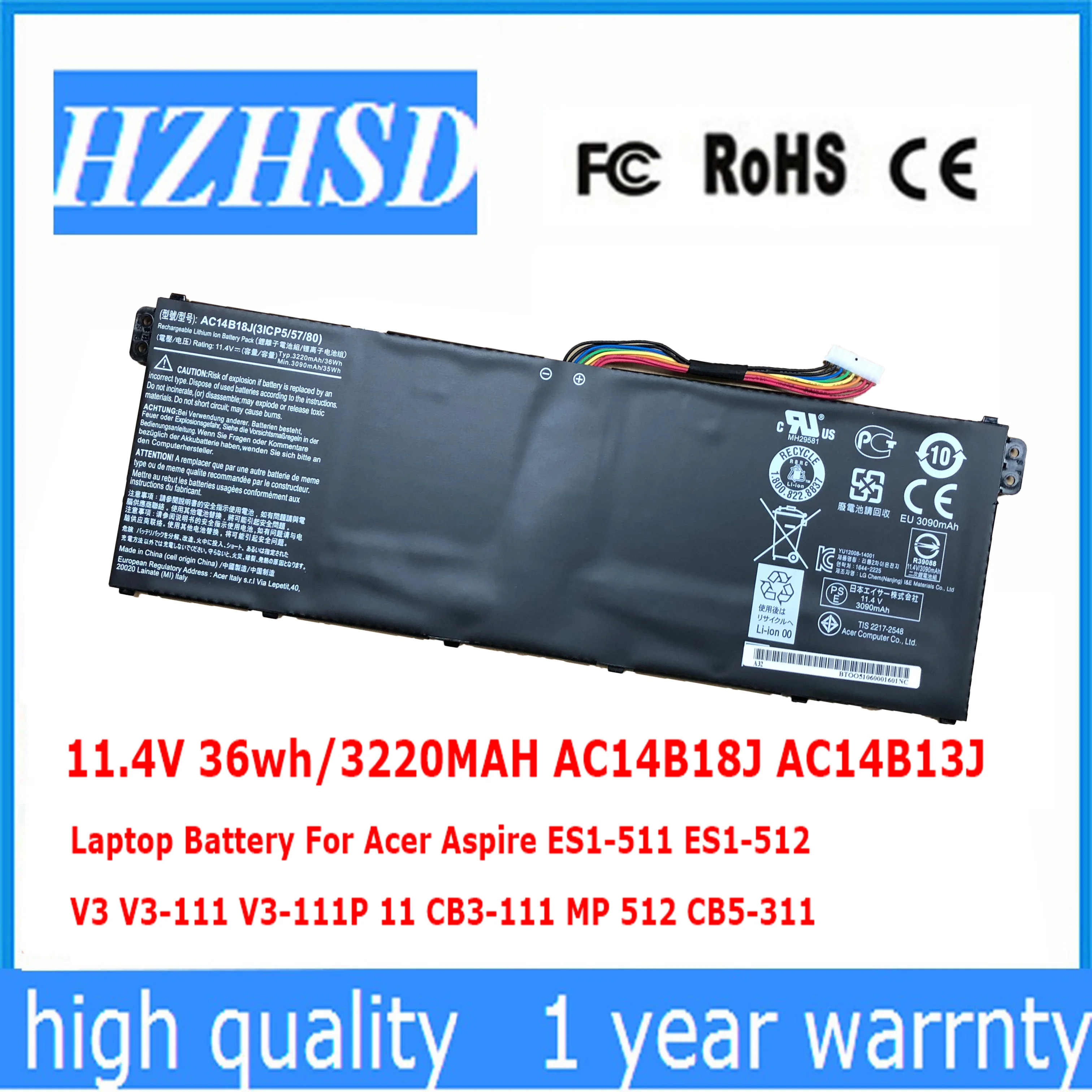 Аккумулятор AC14B18J AC14B13J 11 4 в 36 Втч/3220 мА · ч для ноутбука Acer Aspire ES1-511 ES1-512 V3 V3-111 V3-111P