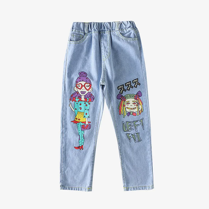 

Hot sale 2020 Kids girls new casual denim pants children fashion cartoon letters color print Jeans for girls 2-7 years !
