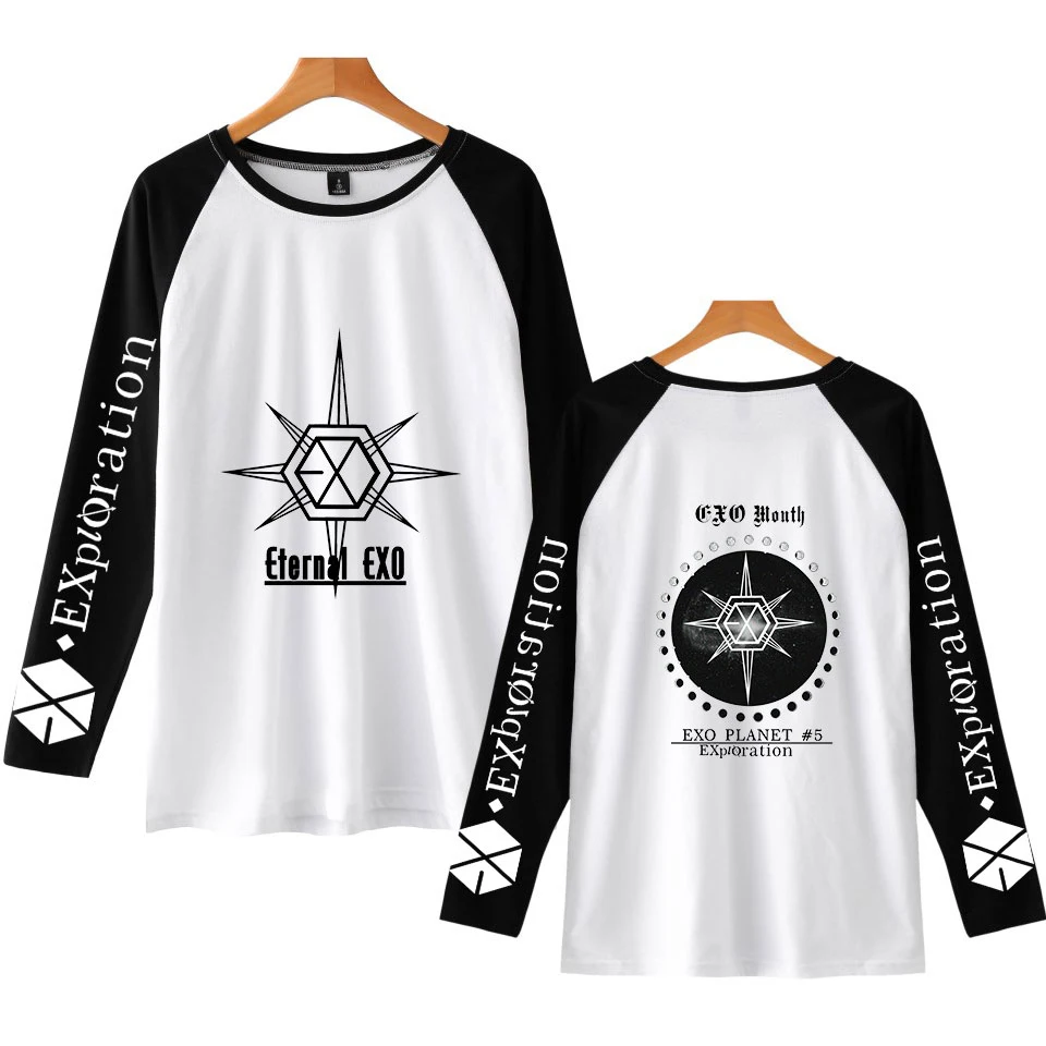 Горячая EXO PLANET#5 Футболка Harajuku с длинным рукавом и принтом для женщин EXO PLANET#5 Футболка Высокое качество Новые повседневные футболки с круглым вырезом