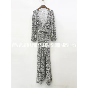 

2020 Ladies high quality Long Sleeve Beach Dress Deep V-neck A-line Sexy Dress Long Dress Wrapped chest Slim Dress