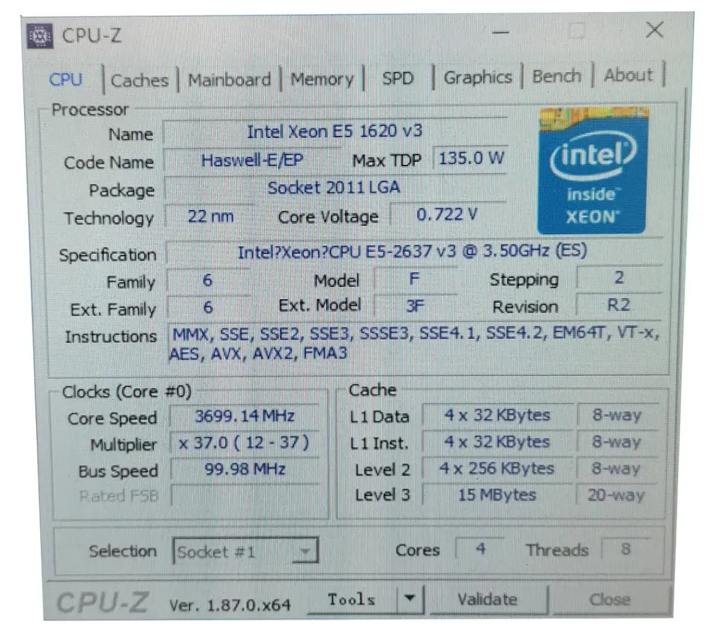 Оригинальная версия Intel Xeon 2637 V3 четырехъядерный процессор 3 5 ГГц 15 м 2133 Вт DDR4 МГц E5