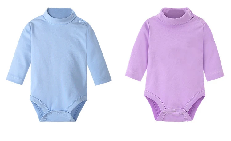 0-3 Yrs Baby Infant Clothing Turtle Neck Cotton Rompers Solid Color Newborn Boys Girls Autumn Winter Long Sleeve Jumpsuit Tops vintage Baby Bodysuits