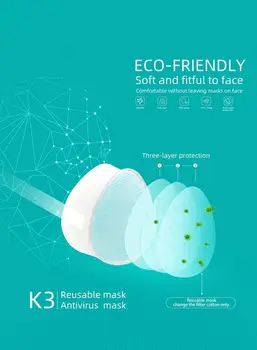 

K3 Self-priming Filter Reusable Mask Cycling Face Mask PM2.5 Anti-fog Respirator Protective Mask Anti Catkin Dust-proof Mask