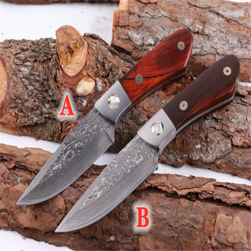 Folding Knife Fx Hunting In Damascus Bright Red Acid Branch Wood+Natural Abalone Hnadle Survivcial Survival Kitchen EDC Tool | Инструменты