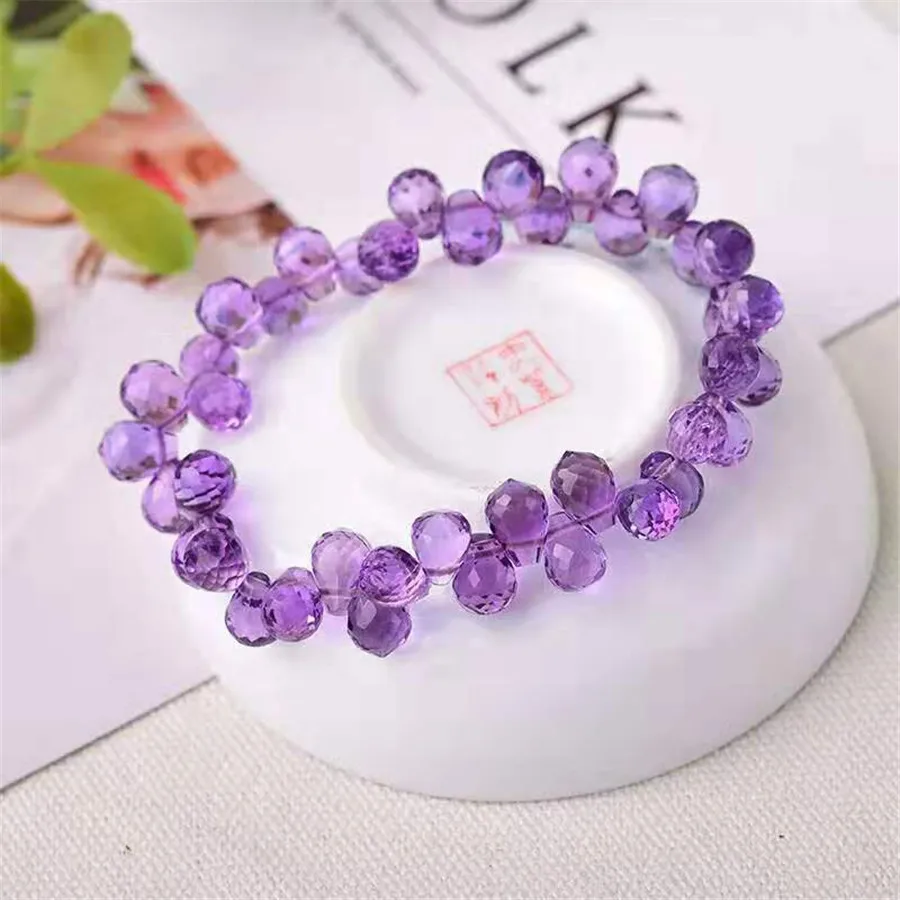 

Genuine Natural Amethys Citrine Gemstone Crystal Faced Water Drop Bead Stretch Bracelets Woman Lady Drop Shipping