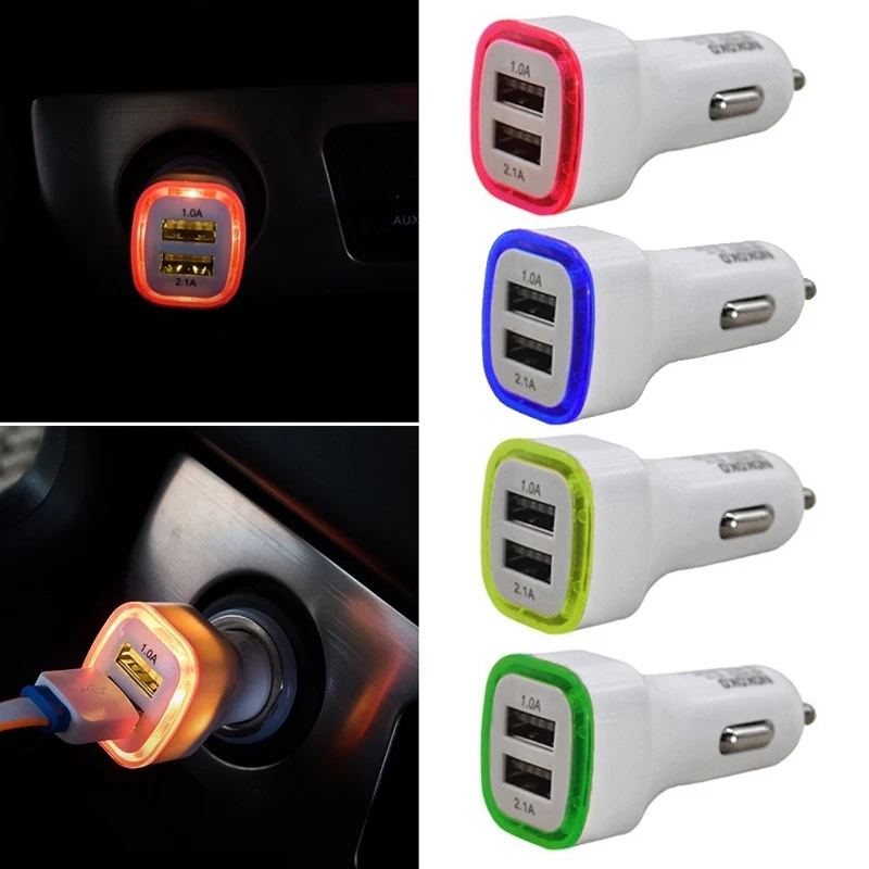 Мини USB 2 порта автомобильное зарядное устройство адаптер 2.1A с светильник дисплей Универсальный двойной USB телефон автомобильное зарядное устройство