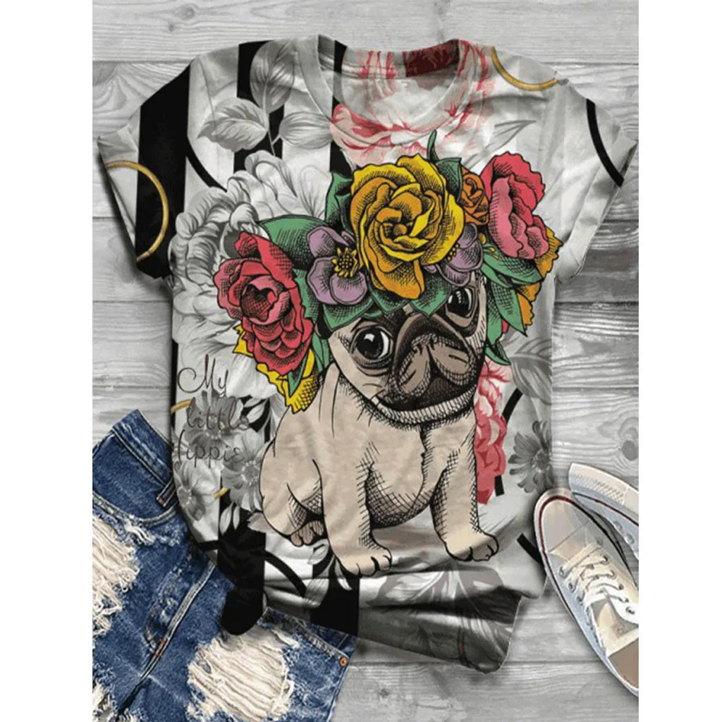 2020 Summer Women T-shirts New Design 3D Animal Dog Birds Print O-Neck T-Shirts Plus Size 3XL T-Shirt Tops Tees Mujer Z0603