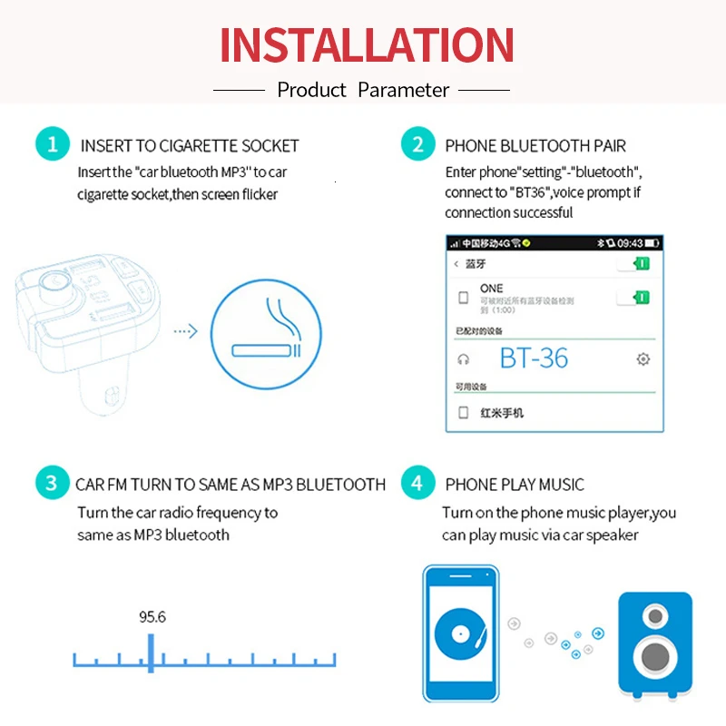 3.4A многофункциональный MP3-плеер Bluetooth приемник без потерь Музыкальный прикуриватель Автомобильный MP3 зарядное устройство двойной USB Автомобильное быстрое зарядное устройство