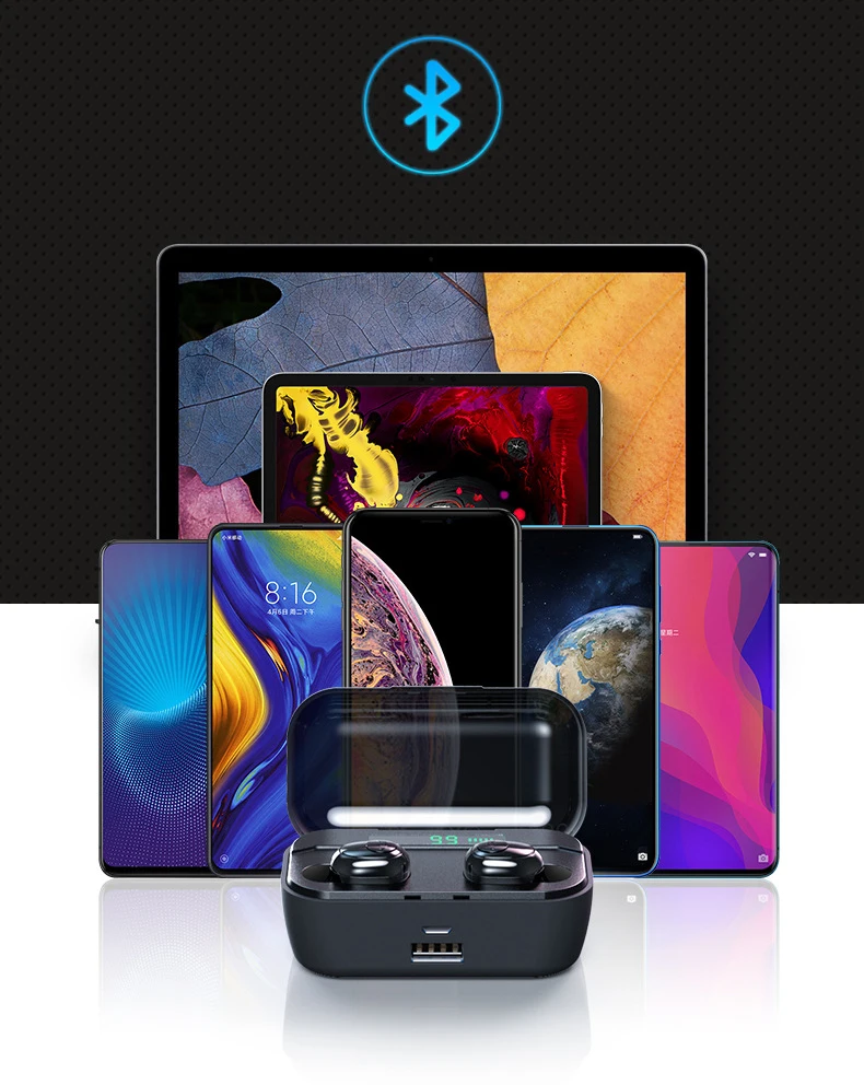 TWS 5.0 Bluetooth wireless charger headset microphone portable mobile power charging box for xiaomi iphone gaming headset In-ear