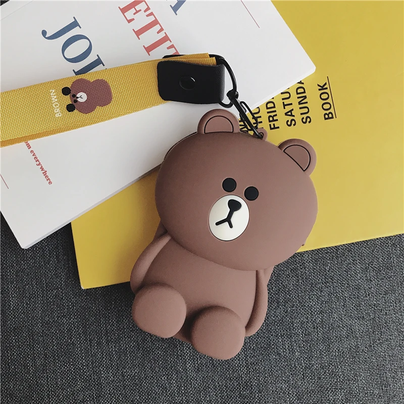 Cartoon Bear Earphone Bag Cute Small Zipper Case Headset Box Mini Soft Silicone Kawaii Portable Earbud Pouch Kids Coin Purse