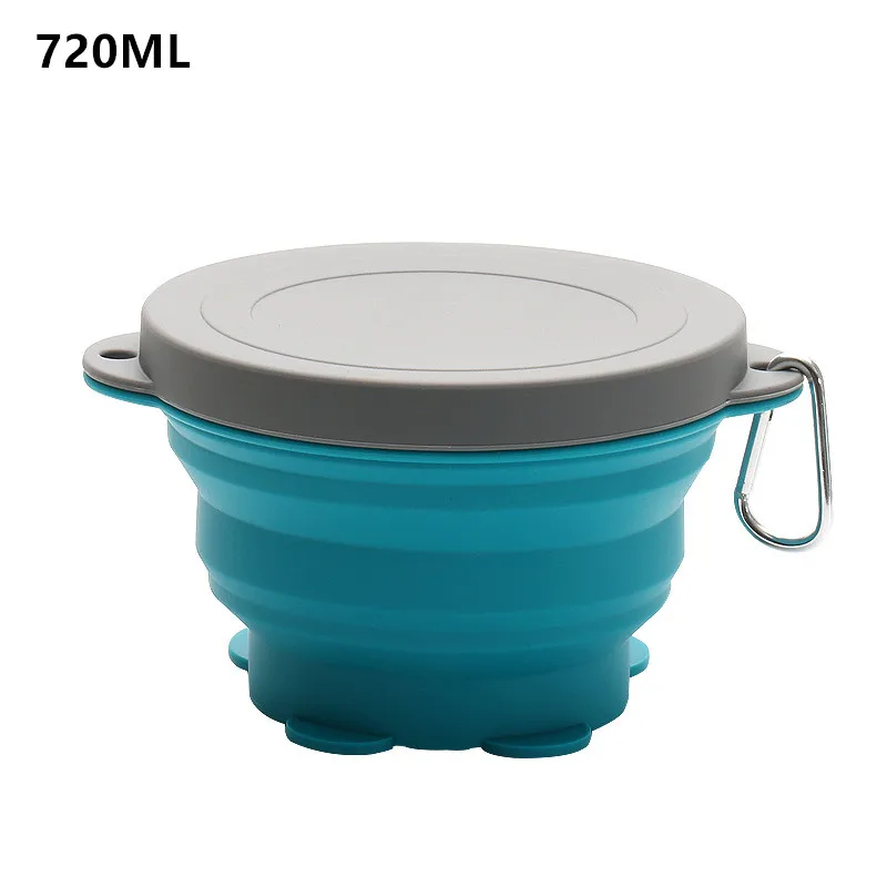 Lake blue 720ml 720/1000 мл Портативная Складная миска для пикника на открытом воздухе силиконовая Фруктовая тарелка с крюком и ручкой - Цвет: Lake blue 720ml