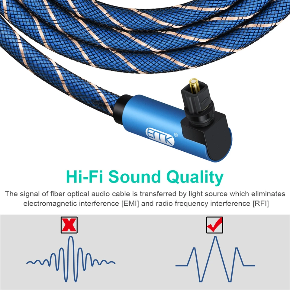Adattatore Toslink a 90 gradi (angolo retto, RA) fibra ottica audio ottico, gradi femmina a maschio ad angolo retto Toslink in fibra ottica digitale a 360 gradi (confezione da 2, blu