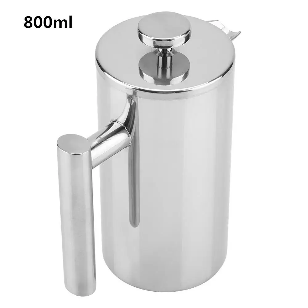 800ml Нержавеющая сталь 304 двухслойный Френч-пресс кофейник с фильтрующими корзинами 1000 мл большая емкость руководство для кафе - Цвет: 800ml
