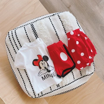 

Disney Baby Girl Clothes Suit Summer 2020 New Korean Girl Cartoon Short Sleeve T-shirt Children Shorts Mickey Minnie Kid Outfits