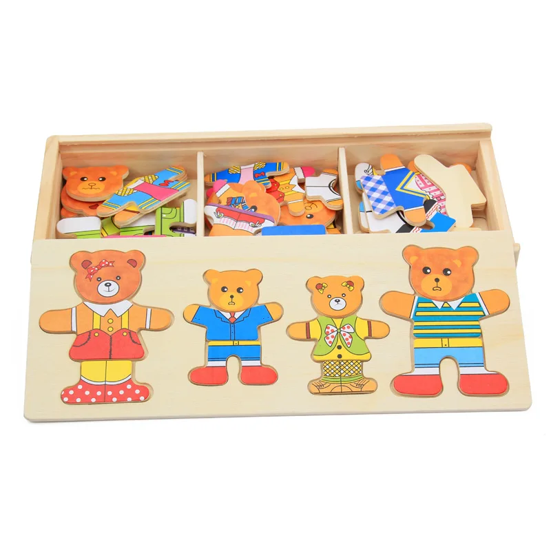 

Early Childhood Educational Toy Wooden Puzzle Children Jigsaw Puzzle Huanyi LY01 Four Bear Dress